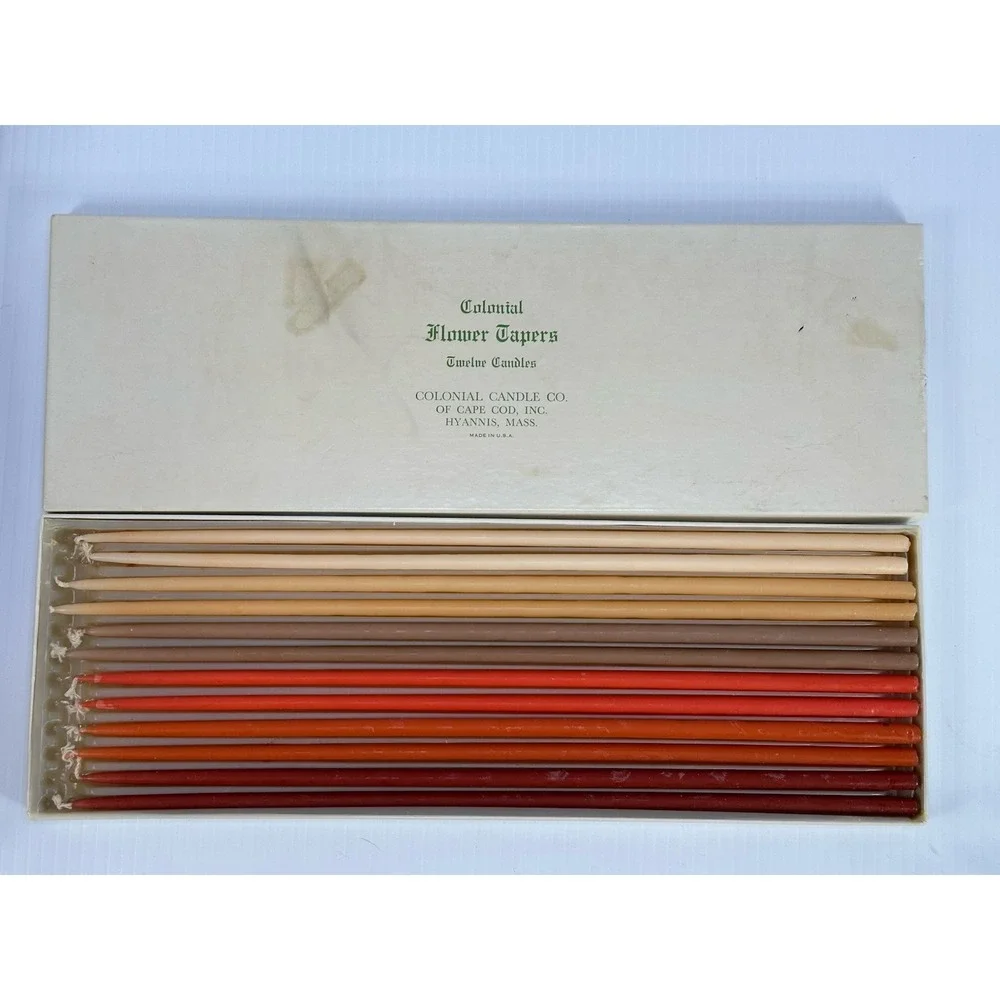 Vintage‎ Candles Colonial Flower Tapers Box of 12 Multi Color Hyannis Mass